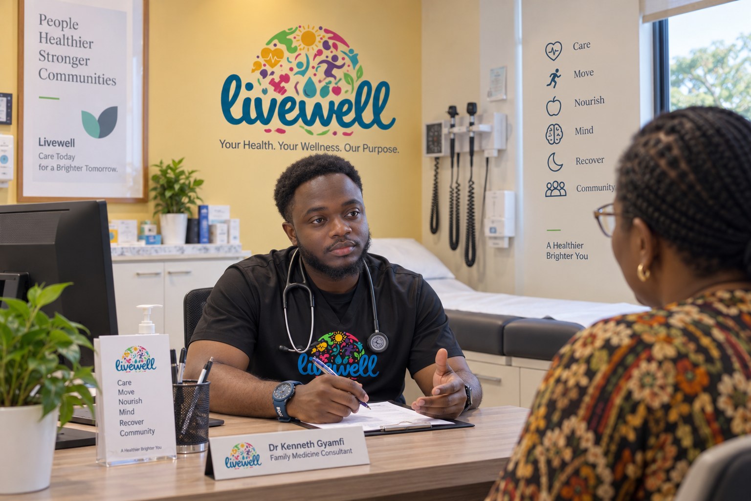Dr Kenneth Gyamfi, family medicine consultant, speaking with a patient