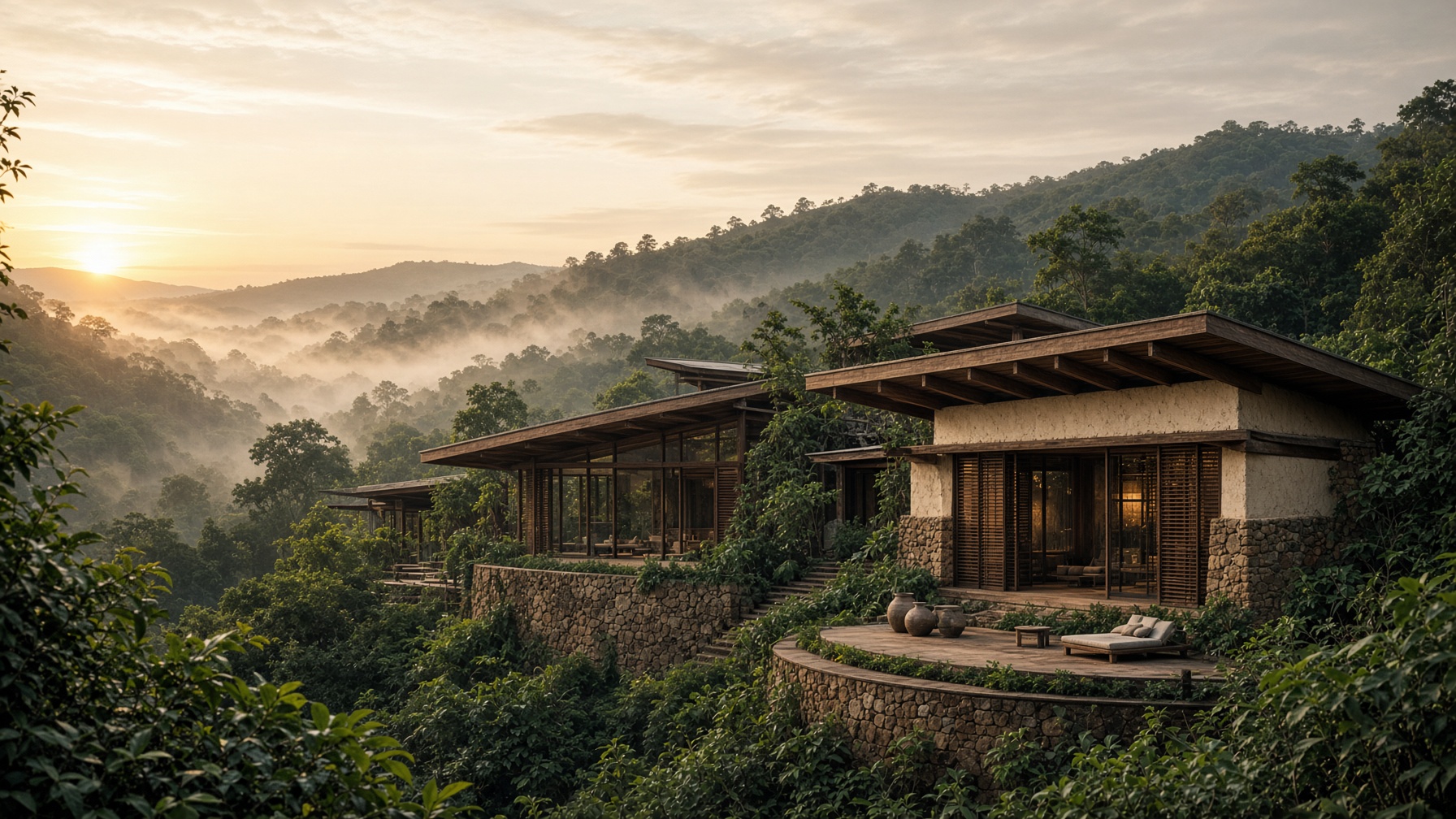 Cinematic view of Livewell Wellness Villa in Ghanaian hills