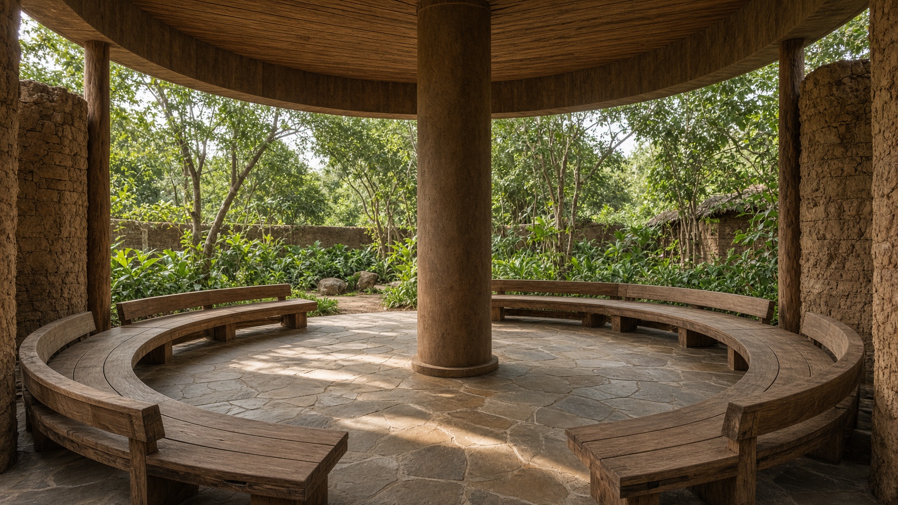 A circular conversation pavilion for leadership retreats