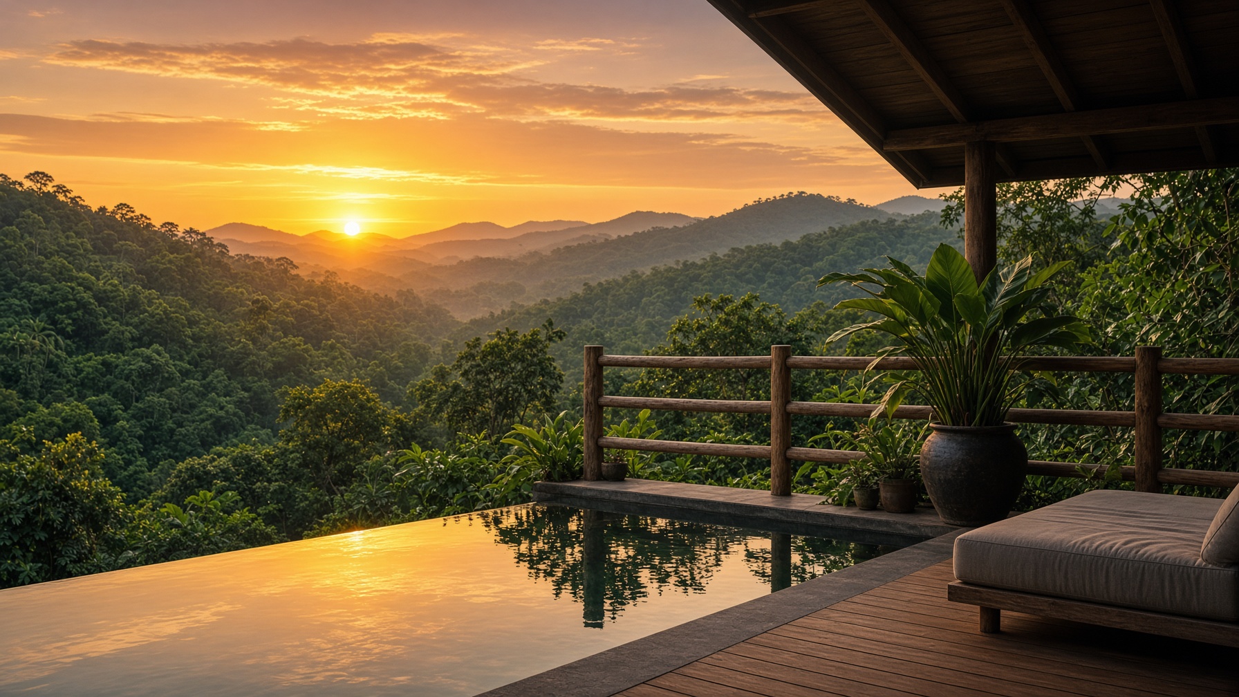 Sunset over Ghanaian forested hills